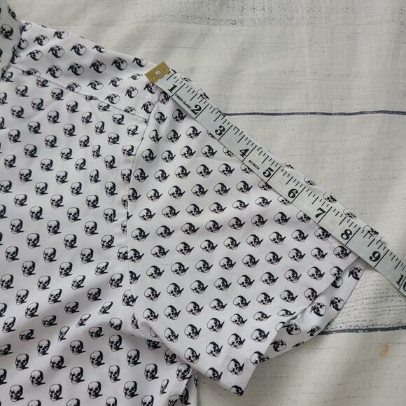 International Report Size S 4-Way Stretch Skull Print Button Up Shirt White - Picture 7 of 9